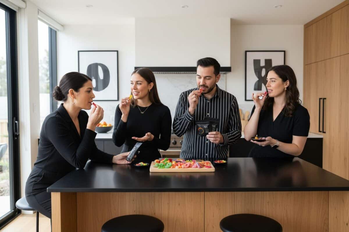 CBD gummies flavor tasting, educational group, healthy lifestyle